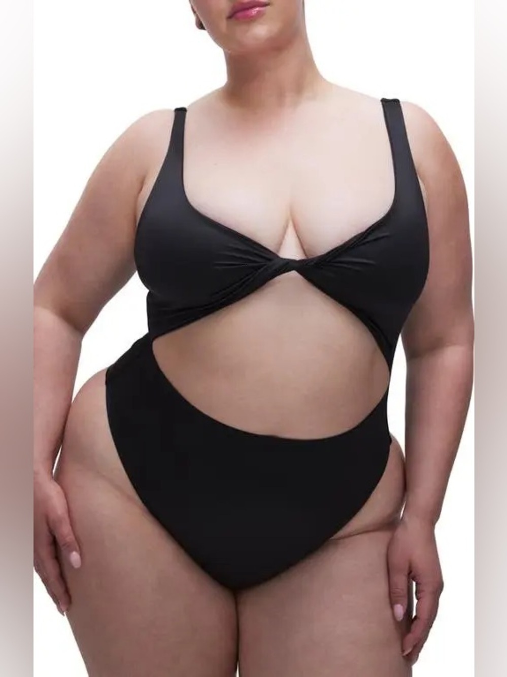 Good American Twisted Cutout One Piece Swimsuit Black XL NWT $109 Retail
